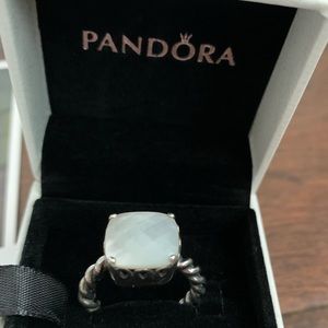 Pandora Mother of Pearl Twist Ring-Sterling-Sz 7.5